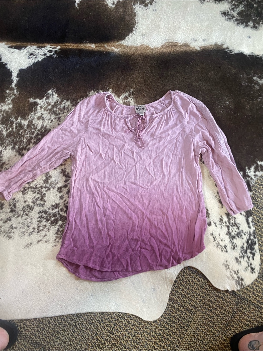 Como Vintage Pink to Purple Ombre Tie-Neck Blouse